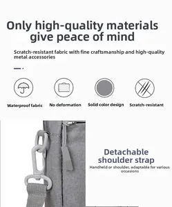 Detail view of water-resistant fabric and durable metal hardware on laptop bag