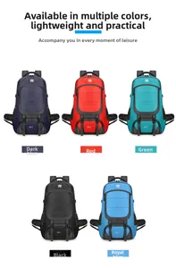 Detail view of 85L hiking backpacks showing five different colors in high-grade nylon