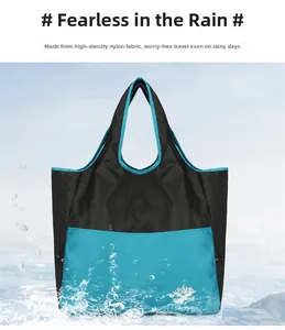 Waterproof high-density nylon tote bag with blue and black two-tone design features