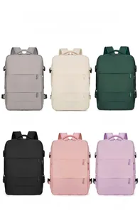 Multi-color large travel backpack options in grey, beige, green, black, pink, and purple