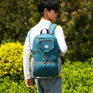 Sac à dos de randonnée léger bleu paon avec logo de montagne pour activités de plein air