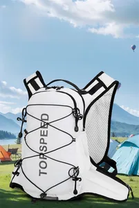 Close-up of lightweight outdoor cycling backpack with breathable mesh and water bag compartment