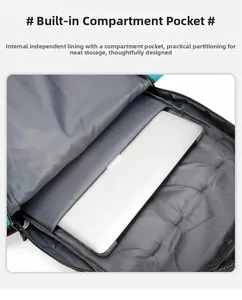 Detail view of the hiking backpack interior compartment holding a laptop and gear