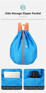 Detailansicht wasserabweisender blauer Rucksack mit Wabenmuster und orangen Reißverschlüssen