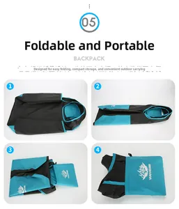 Four-step demonstration showing how to fold the nylon travel backpack into a small pouch