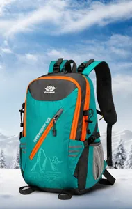 Lake blue hiking backpack with ergonomic thick back padding system for outdoor comfort