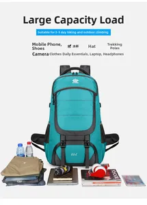 Detail view of 85L hiking backpack showing large capacity for clothes and outdoor gear