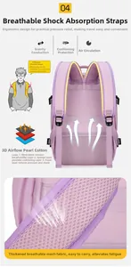Ergonomic S-shaped shoulder straps with breathable 3D air mesh padding for purple backpack