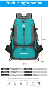 50L wandelrugzak van waterafstotende stof met afmetingen 53cm x 34cm details
