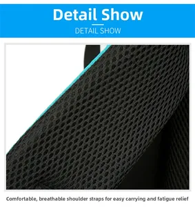 Detail view of thickened honeycomb breathable mesh shoulder straps on outdoor backpack