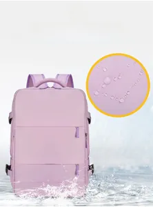 Detail of the waterproof lavender backpack fabric with water droplets and splash effect