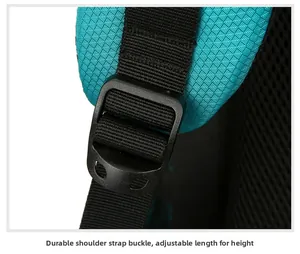 Macro detail of tear-resistant grid fabric and adjustable strap buckle on hiking backpack