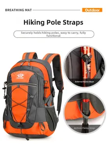 Detail of hiking backpack nylon attachment cords and bottom gear straps for trekking gear