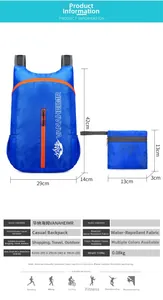 Maatspecificaties van de 0,08kg lichtgewicht waterdichte blauwe opvouwbare rugzak