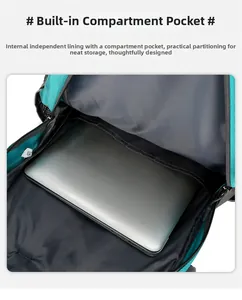 Detail van het interne laptopcompartiment in de groenblauwe outdoor-wandelrugzak