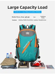Detailed view of 40L hiking backpack with large capacity storage for travel gear