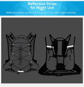 Detail view of high-visibility reflective strips on the waterproof running vest at night