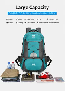 Detailansicht des 60L Wanderrucksacks mit großem Fassungsvermögen für Outdoor-Ausrüstung