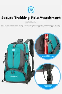 Detailweergave van de bevestiging voor trekkingstokken op de 50L rugzak