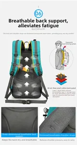 Breathable 3D airmesh back panel design on water-resistant hiking backpack for men