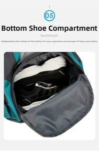 Detailansicht des separaten Schuhfachs unten an diesem grünen Wanderrucksack für Outdoor
