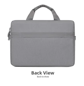 Gray laptop bag back view featuring a luggage strap for convenient business travel