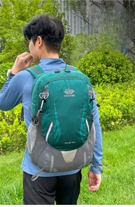 Outdoor 45L hiking backpack featuring ergonomic shoulder straps and trekking pole mounts