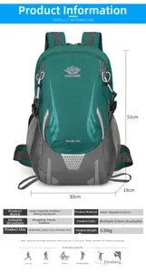 Detailed size chart of 45L waterproof hiking backpack with 51x30x19cm dimensions