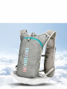 Lightweight grey running hydration vest with breathable mesh straps and elastic cords