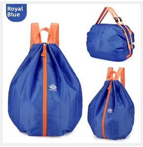 Königsblauer, faltbarer Sportrucksack mit Wabenstruktur und leuchtend orangefarbenen Zippern