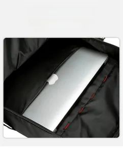 Detailed interior of a nylon hiking backpack featuring a dedicated laptop compartment