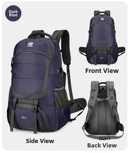 Detailed views of the 85L dark blue hiking backpack showing front, back and side angles
