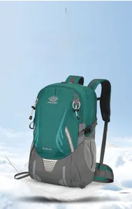 Detail of 45L lightweight peacock green hiking backpack with tear-resistant nylon fabric