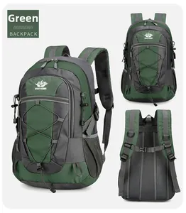 Detail view of Forest Green outdoor backpack featuring breathable straps and elastic cords