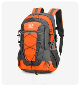 Close-up of orange hiking backpack featuring side mesh pockets and breathable mesh straps