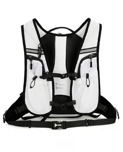 Rear view of lightweight breathable hydration vest with multiple functional pockets