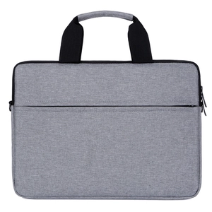 Schlanke hellgraue Laptoptasche aus Strukturstoff mit praktischem Reißverschlussfach