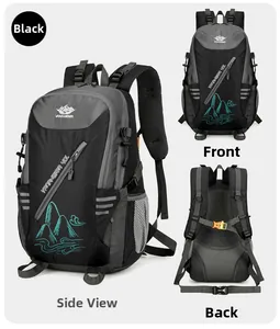 Detailed three-way view of 40L hiking backpack with breathable mesh padding and durable nylon