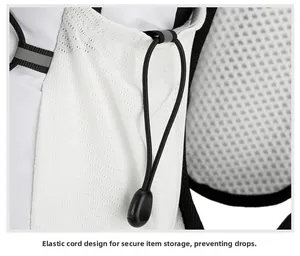 Detail of side mesh pocket with adjustable elastic drawstring on sports backpack