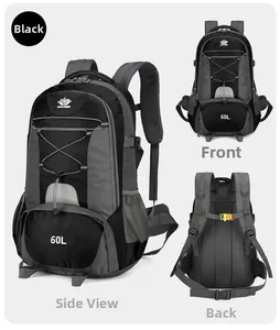 Detailansicht eines 60L Wanderrucksacks mit ergonomischen Trägern und Netztaschen