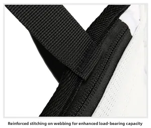 Detail of reinforced webbing stitching on hiking backpack for enhanced load capacity