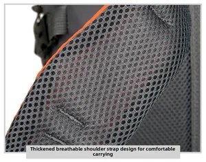 Detail of thickened breathable mesh shoulder strap with orange piping for comfort