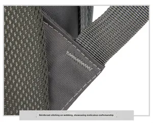 Detail of reinforced stitching on gray hiking backpack straps for extra load capacity