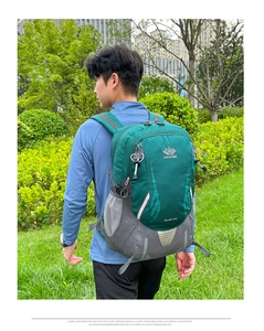 Close-up of durable 40L hiking backpack showing tear-resistant nylon fabric and logo
