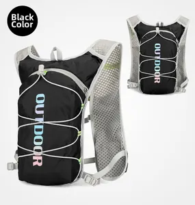 Close-up of black running hydration vest with breathable mesh and adjustable straps