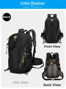 Macro detail of 35L outdoor hiking backpack showing breathable padded back support system