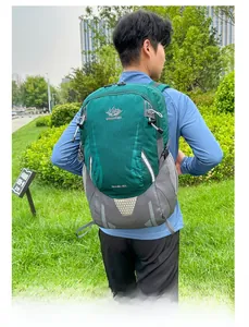 Outdoor hiking backpack in 40L capacity featuring dark green texture and safety reflective strips