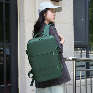 Large capacity dark green travel backpack for women with multifunctional compartments