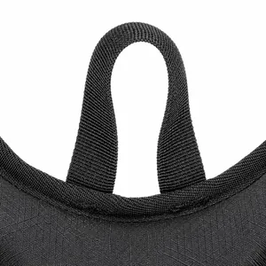 Close-up of high-density black nylon webbing handle on a durable outdoor sports backpack