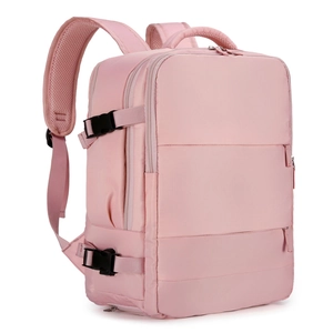Large capacity pink travel backpack for women with multi-pocket design and side buckles